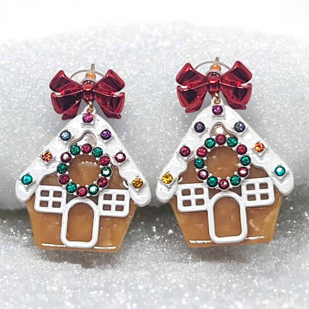 Holiday Lane Gold Tone Crystal Gingerbread House Drop Earrings Macy's Christmas